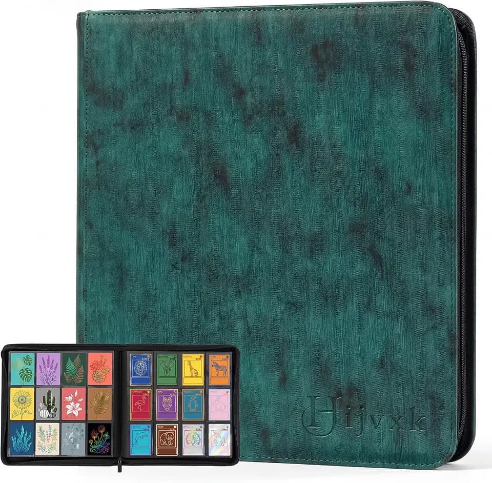 12 Pocket 720 Trading Card Binder, Brushed Wood Texture, Dark Green