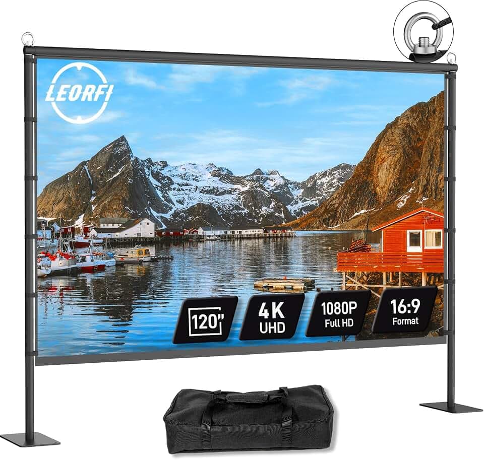 120 Zoll Beamer Leinwand Bodenleinwand, Tragbar für Outdoor | Stabile Bodenplatte, schneller Aufbau ohne Werkzeug, Front- und Rückprojektion, Tragetasche für Heimkino, Gartenkino, Camping