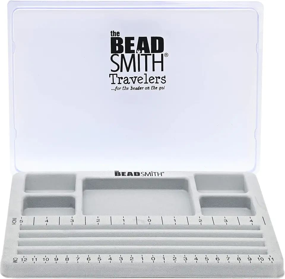 The BeadSmith Travel Bead Design in Beading Board and Gray Flock with Lid, 7.75 by 11.25-Inch