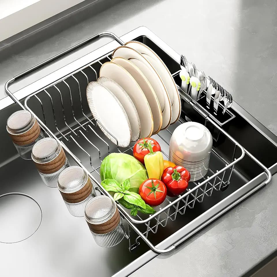 PureBox Expandable Dish Drying Rack Over/in-Sink Stainless Steel Organizer