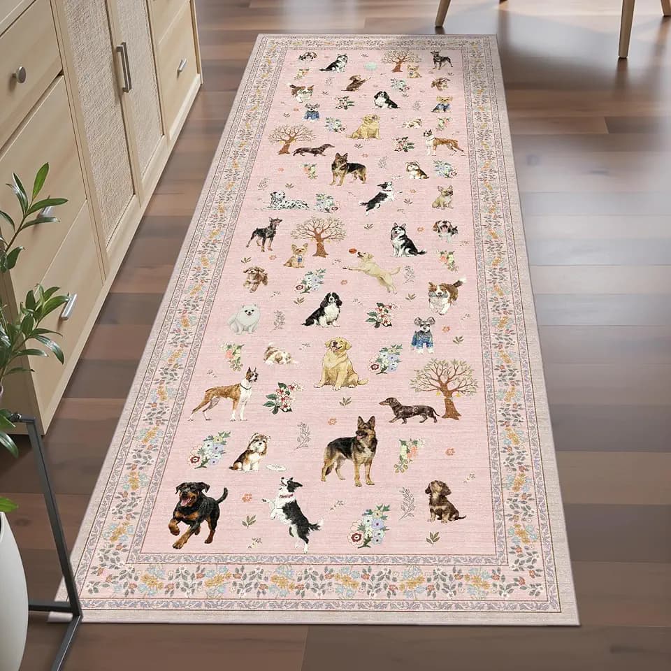 Pink Floral Hallway Runner Rug 2x6 for Bedroom Kitchen