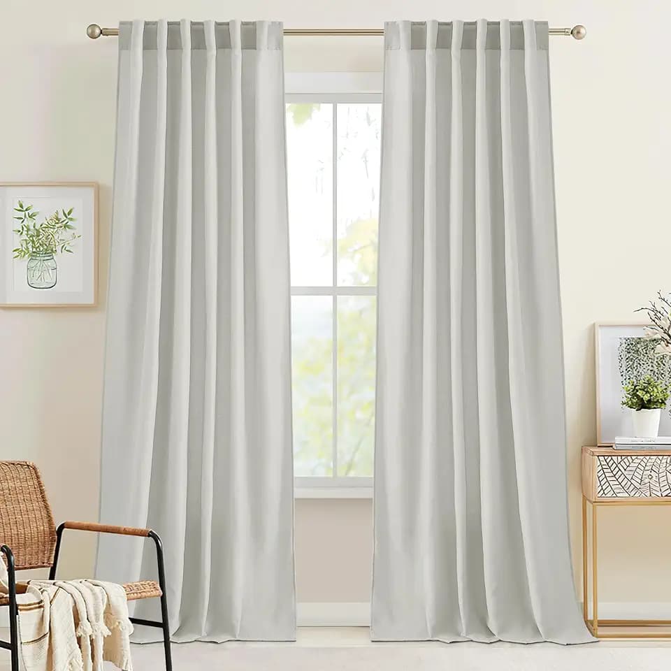 RYB HOME Linen Semi Sheer Curtains for Bedroom Living Room 84 inches Long