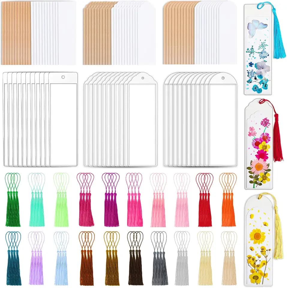 240 Pcs Kraft Paper Blank Bookmarks, 3 Sizes 2 Colors Bookmark Making Kit with 80 Pcs Clear Bookmark Sleeves & 80 Pcs Colorful Tassels, Paper Book Mark Bulk for DIY Crafts, Gift Tags, School Projects