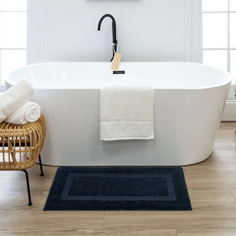 Mohawk Home Prestige Casual Solid Navy Blue 1' 5" X 2' Bath Mat Perfect for Bathroom