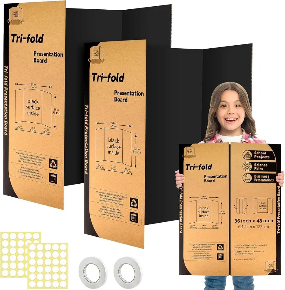 IKAYAS 2 Pack Trifold Poster Board 36" X 48" Black Science Display Board