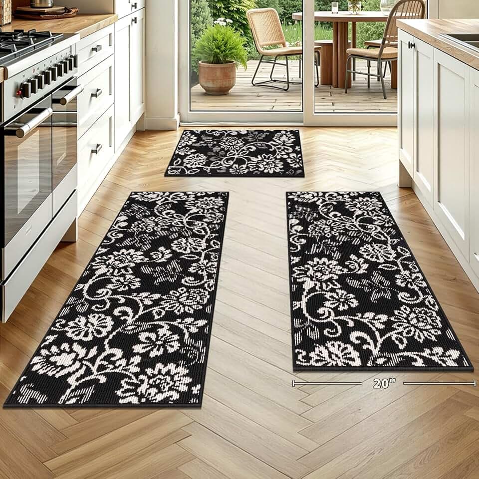 LOKHOM Boho Kitchen Rugs Sets of 3, Non Slip Kitchen Mats for Floor 20inch