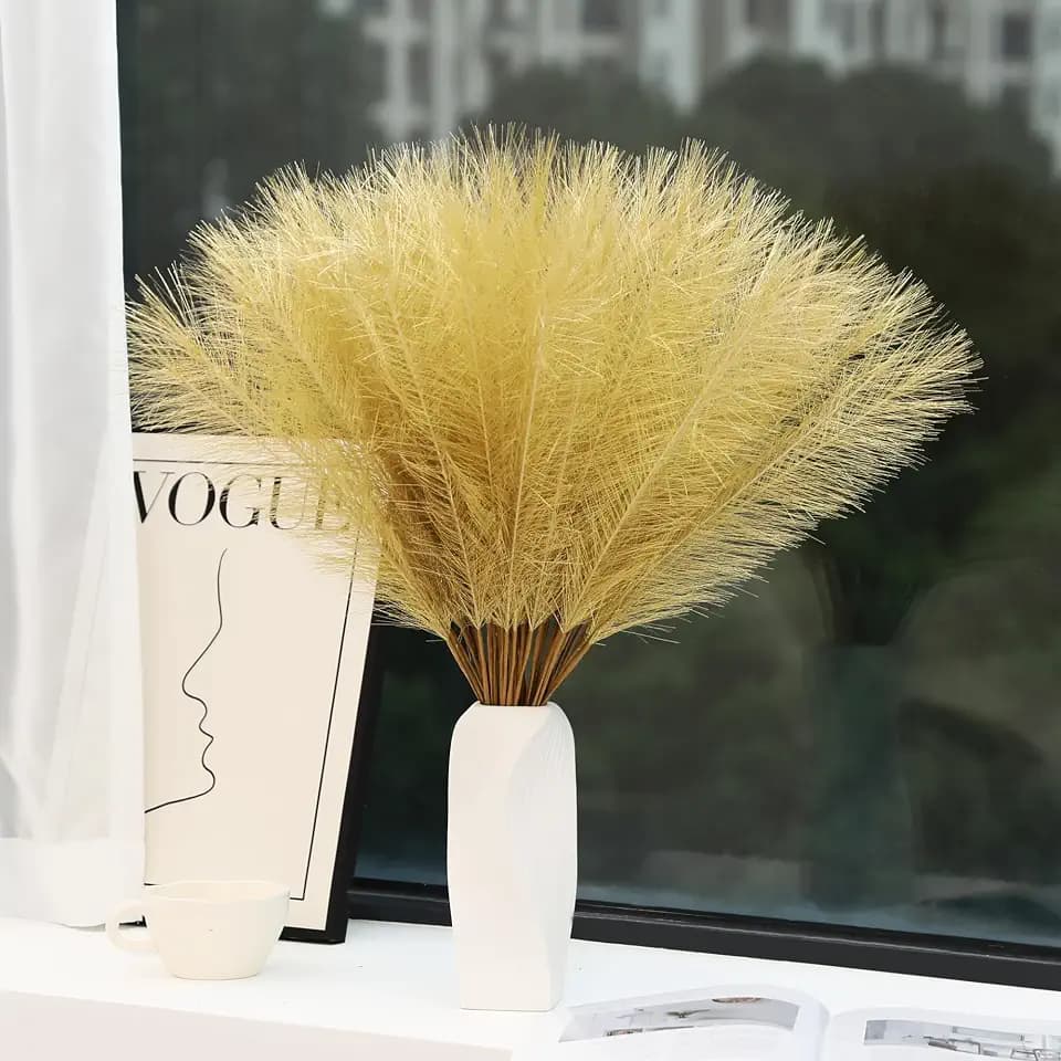 Wertuirk 60pcs Gold Faux Pampas Grass | 24Inch Long Pampas Grass Wall Decor