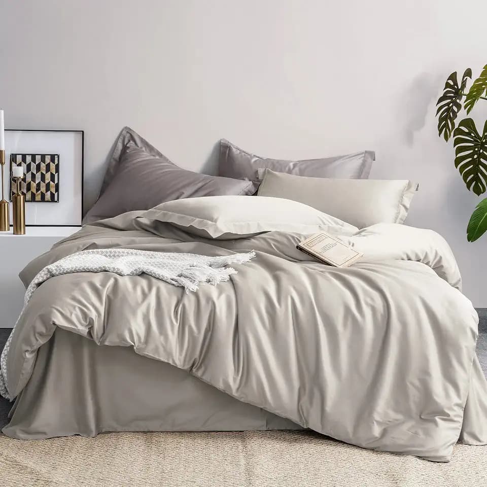 MILDLY 100% Long-Staple Cotton Sateen Luxury Duvet Cover Set Linen Grey