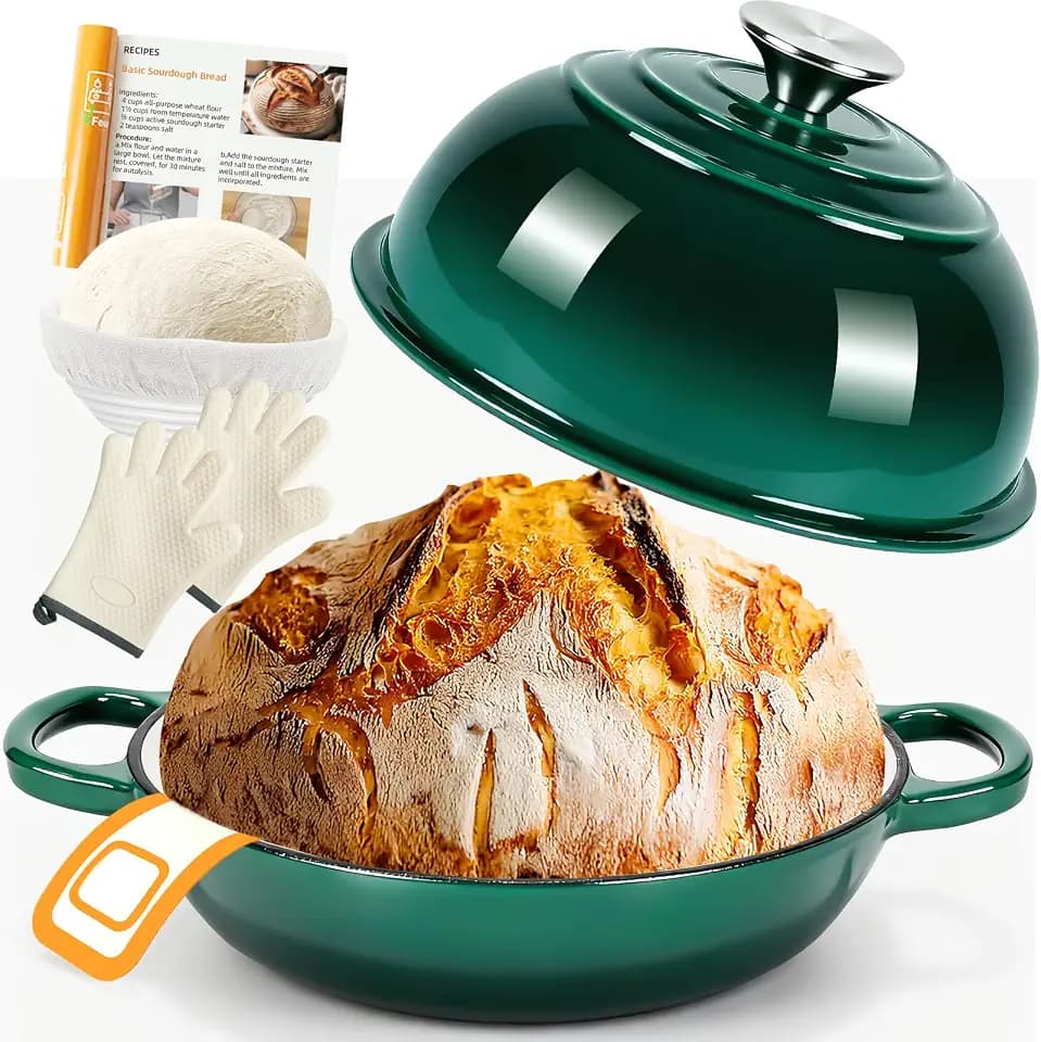 AHJ 6QT Enameled Cast Iron Dutch Oven for Sourdough Bread Baking