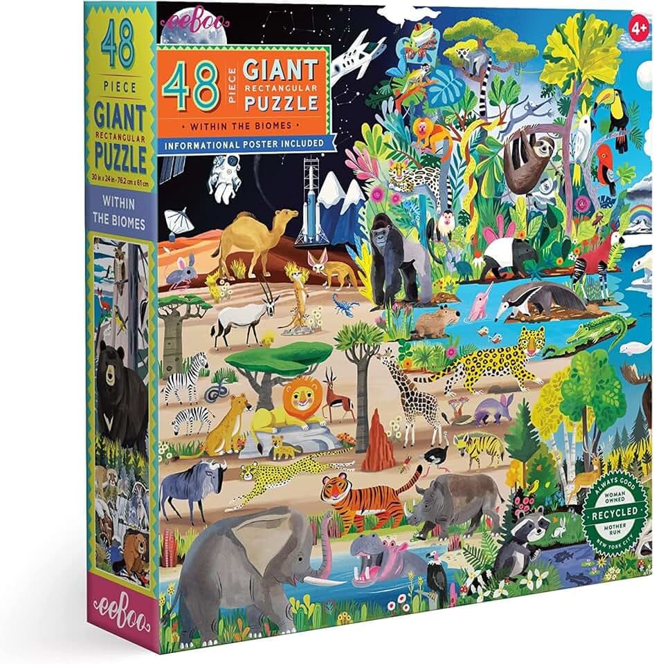 eeBoo Within The Biomes 48 Giant Piece Children's Puzzle, 30" x 24"