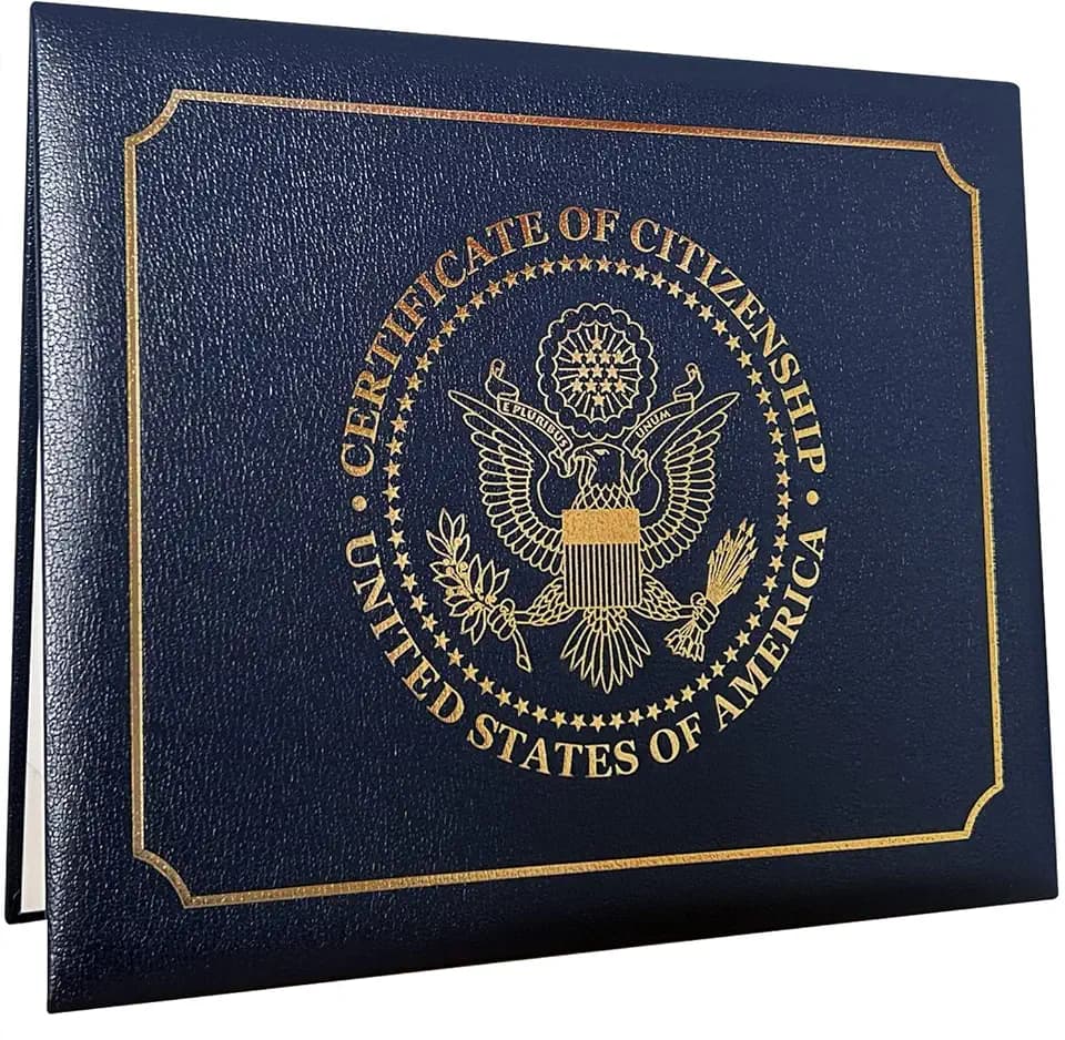 US Citizenship Certificate Holder | US Citizenship Gifts | Naturalization Certificate Padded Holder with Cover. Golden Great Seal of the United States.