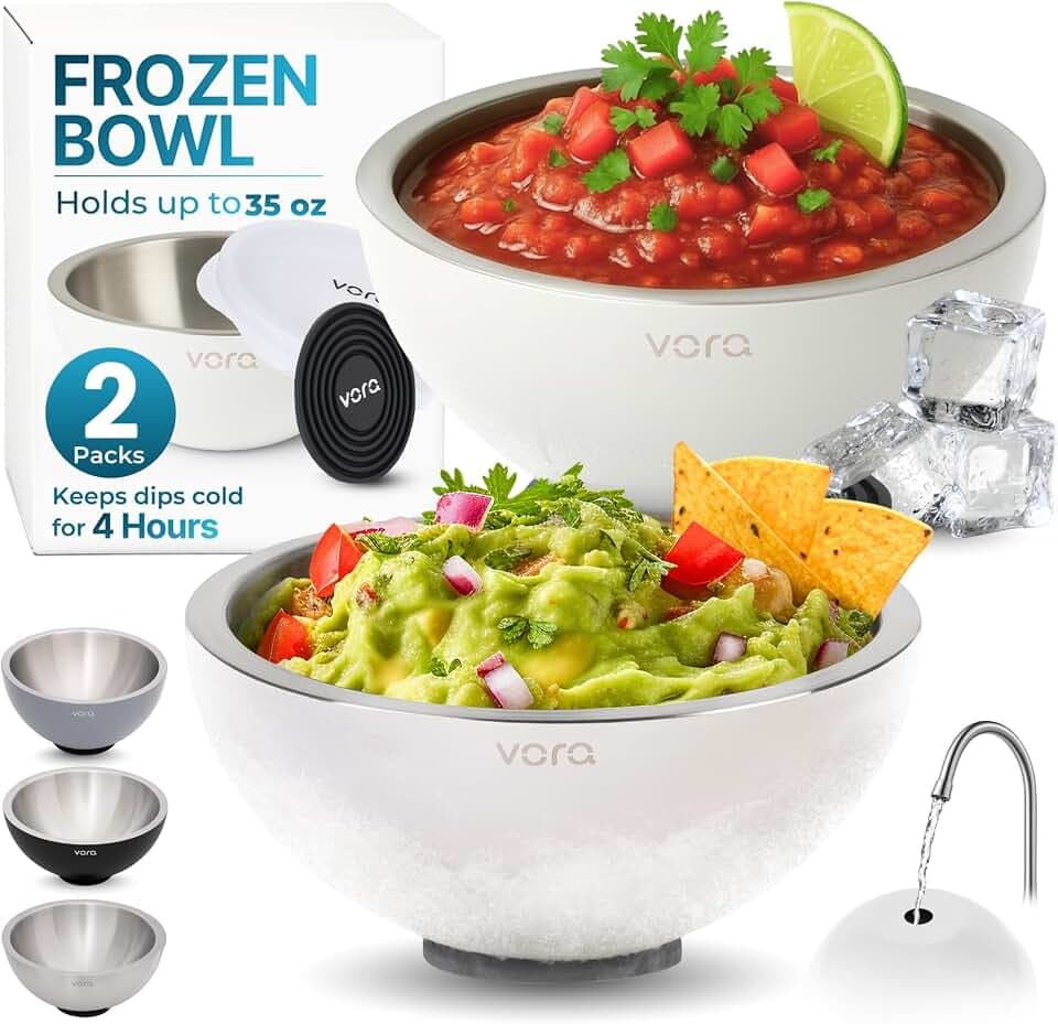 35oz White Stainless Steel Dip Chiller Bowl with Lid (2 Pack)