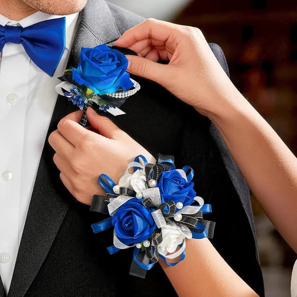 Blue Corsage and Boutonniere Set for Wedding Homecoming Prom