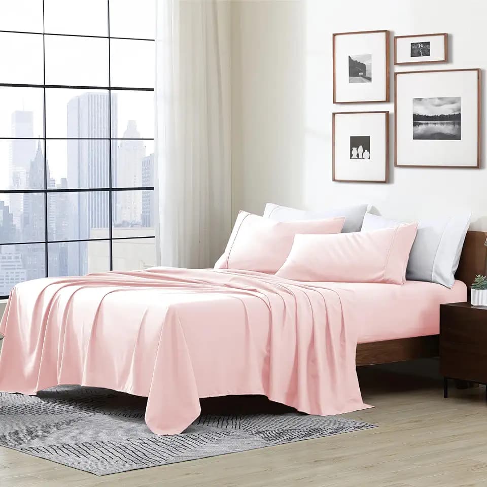 Cathay Home Twin XL Sheet Set, Ultra-Soft Microfiber Bed Sheets, Blush
