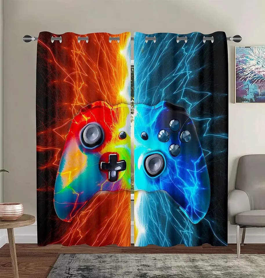 Gamer Room Curtains for Bedroom Boys Teens Video Game Gamepad Thermal Window Drapes - Thermal Insulated Room Curtains for Living Room, 2 Window Curtain Panels
