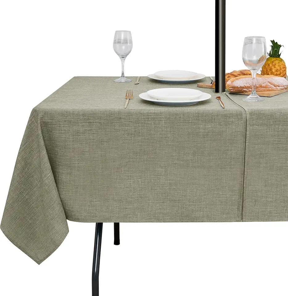LUSHVIDA Outdoor Tablecloth with Umbrella Hole, Khaki, 52x70 Inch