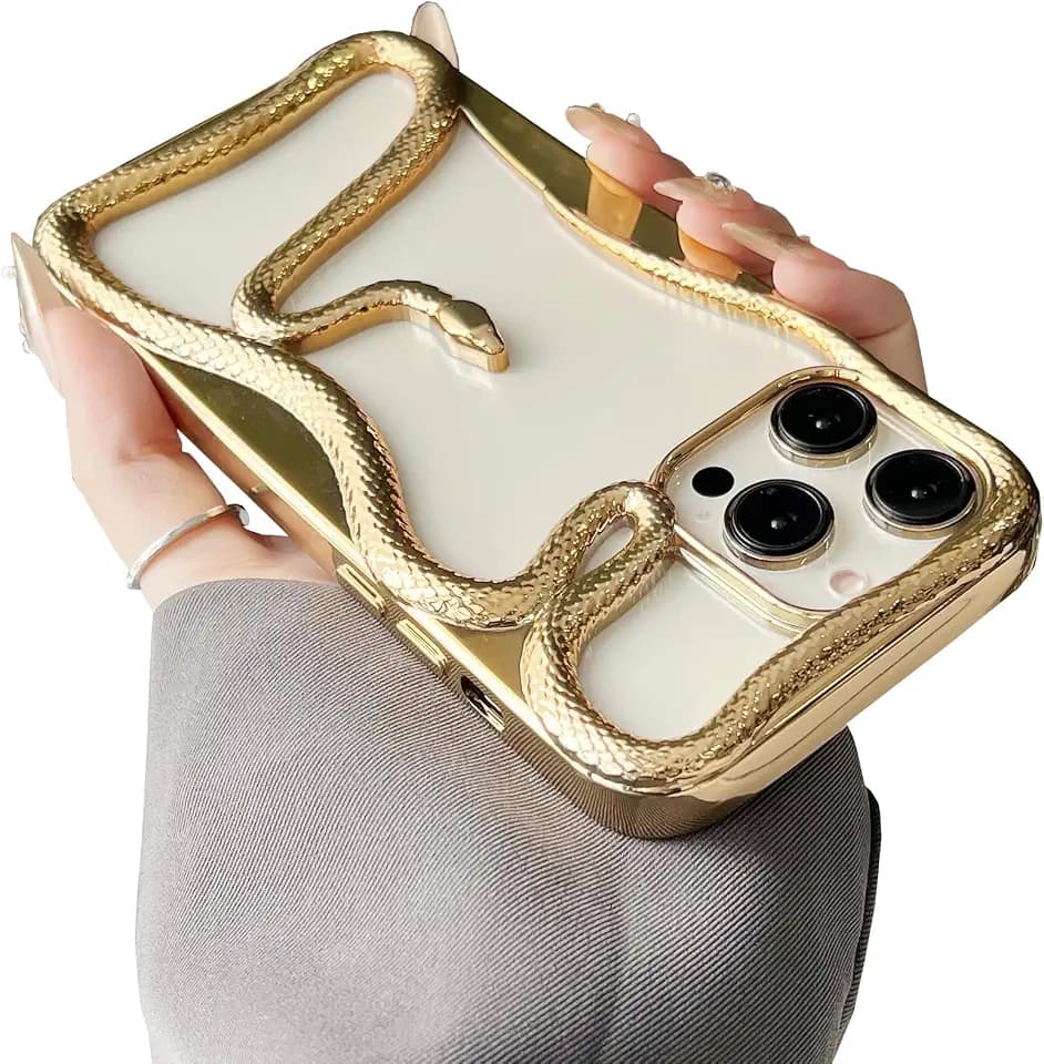 Snake Handyhülle für iPhone 13, Bling Luxus 3D Hohl Schlange Galvanik Weiche TPU Wärmeableitung Schutzhülle Gold
