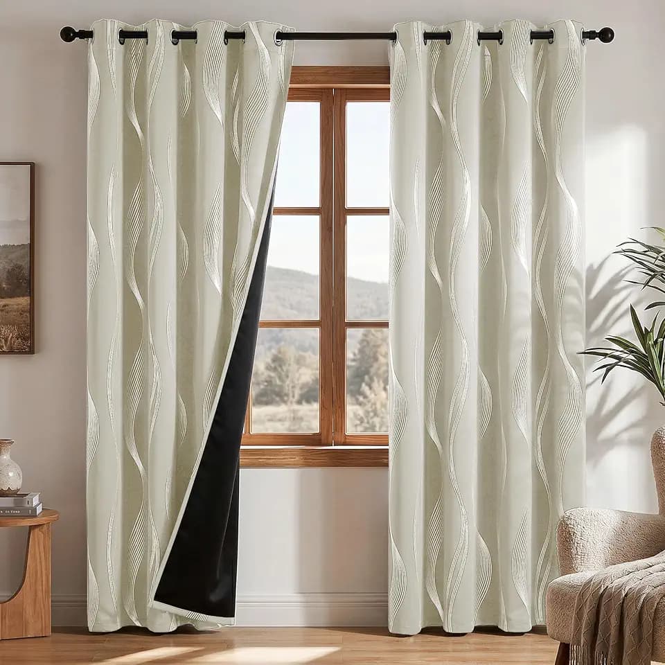 Deconovo 100% Blackout Print Curtains 96 Inch Long for Living Room 2 Panels