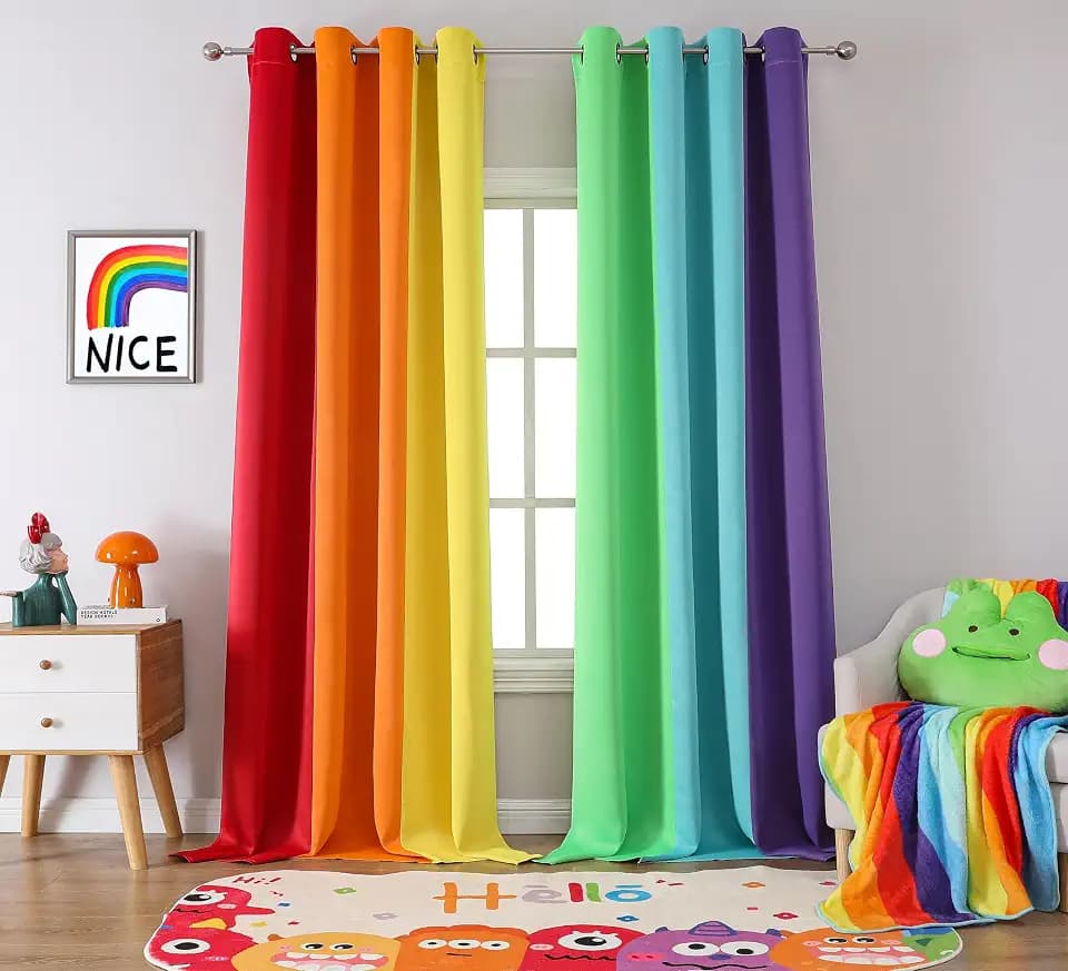 THOOO 2 Panels Rainbow Curtains Blackout Curtains 108 Inches Long for Bedroom Living Room Classroom Nursery Colorful Room Darkening Grommet Curtains Patchwork Red, Orange, Yellow, Green, Blue, Purple