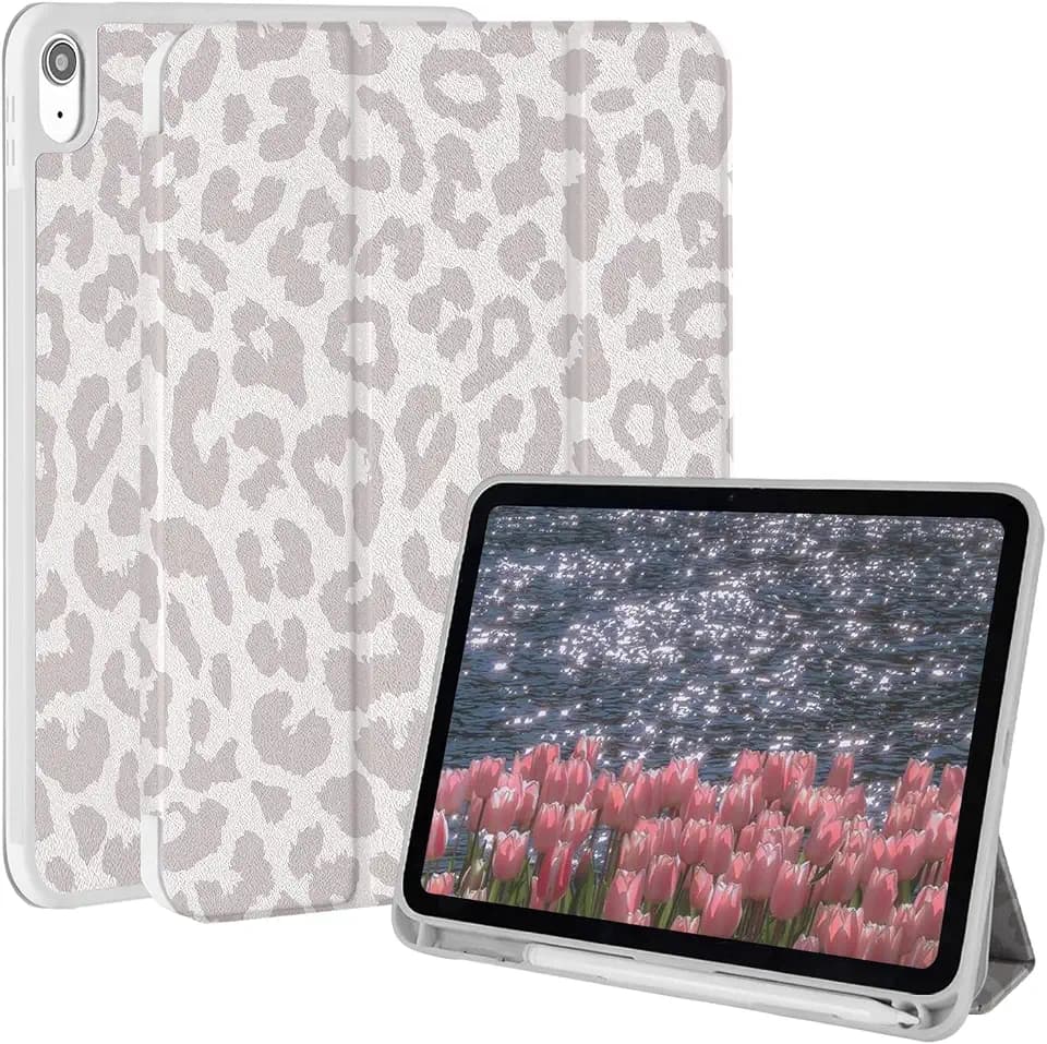 iPad Hülle für iPad (A16) 11/10th Generation,Leoparden Hülle mit Bleistifthalter, Dreifacher Ständer Schutzabdeckung/Automatisches Wecken für iPad 11 Zoll 2025/10.9 Zoll 2022,Aprikosenfarbe