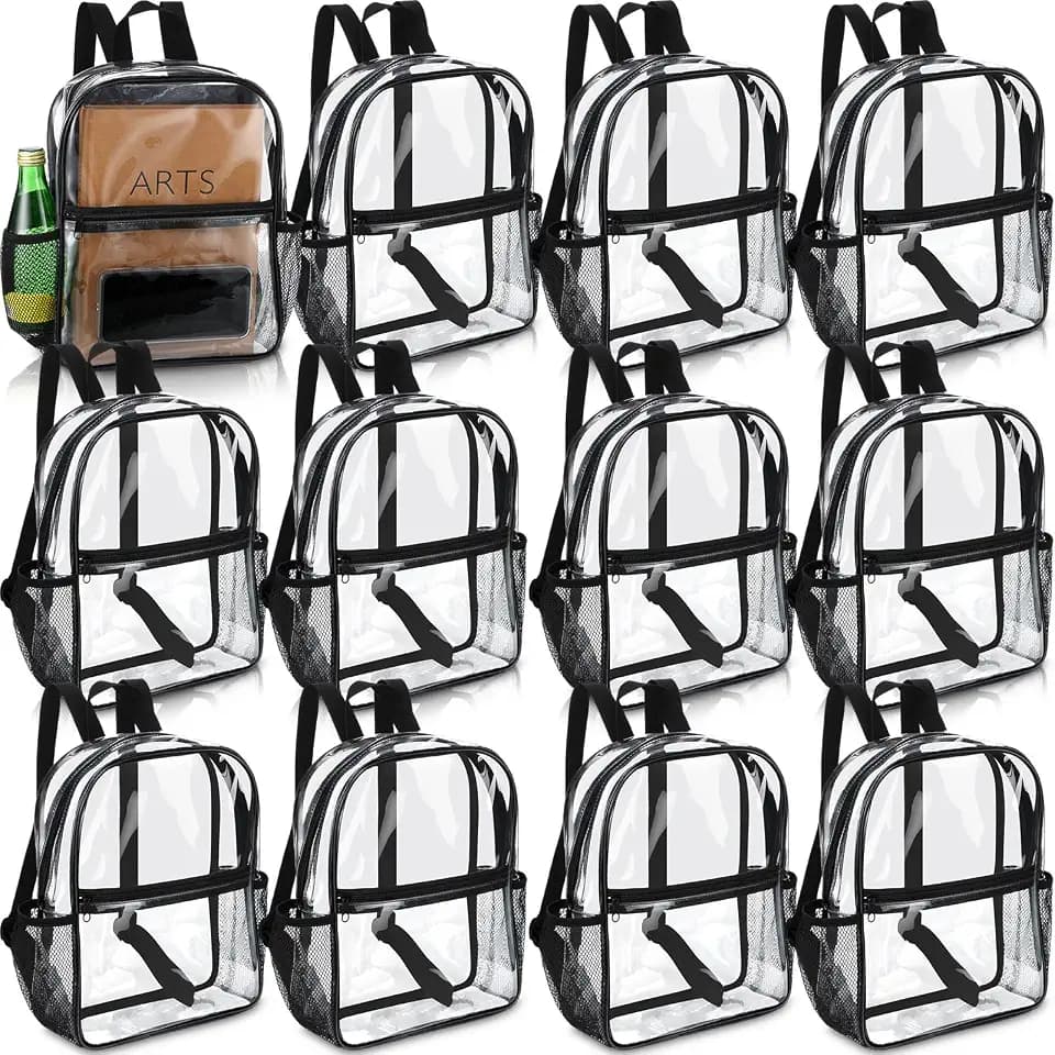 Sweetude 12 Pcs Clear Backpack for Stadium Events Bulk, Black