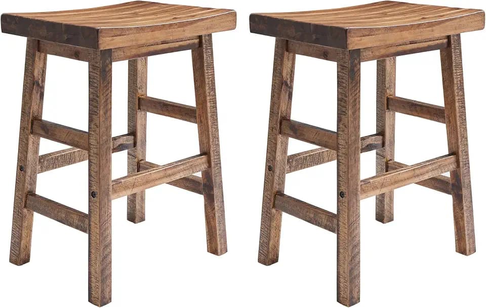 Alaterre Durango Solid Wood Rustic Bar Stool Set of 2, Natural, 26-Inch