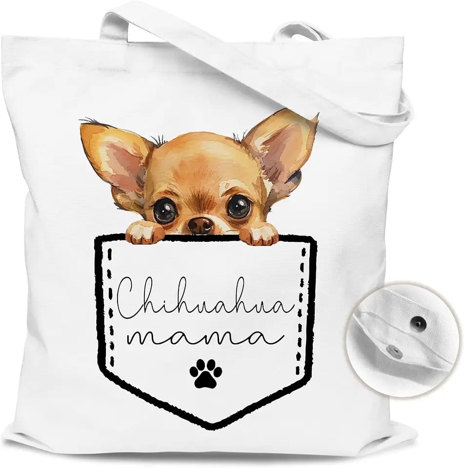 Dog Mama Canvas Tote Bag with Magnetic Buckle-Dog Lovers Gifts for Birthday, Mother's Day, Christmas.