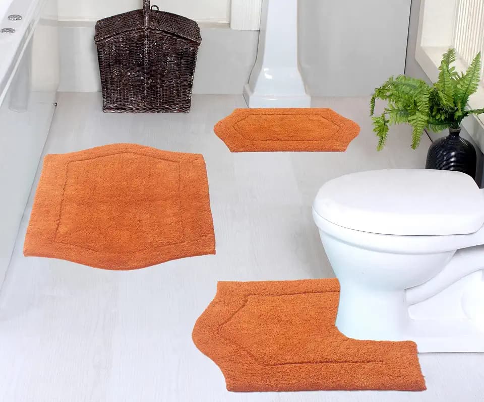 Home Weavers Waterford Collection 100% Cotton Tufted Bath Rug, Extra Soft and Absorbent Bath Rugs, Non-Slip Plush Bath Carpet, Machine Wash, Bath Mat for Bathroom, 3 Piece Set with Contour, Terracotta