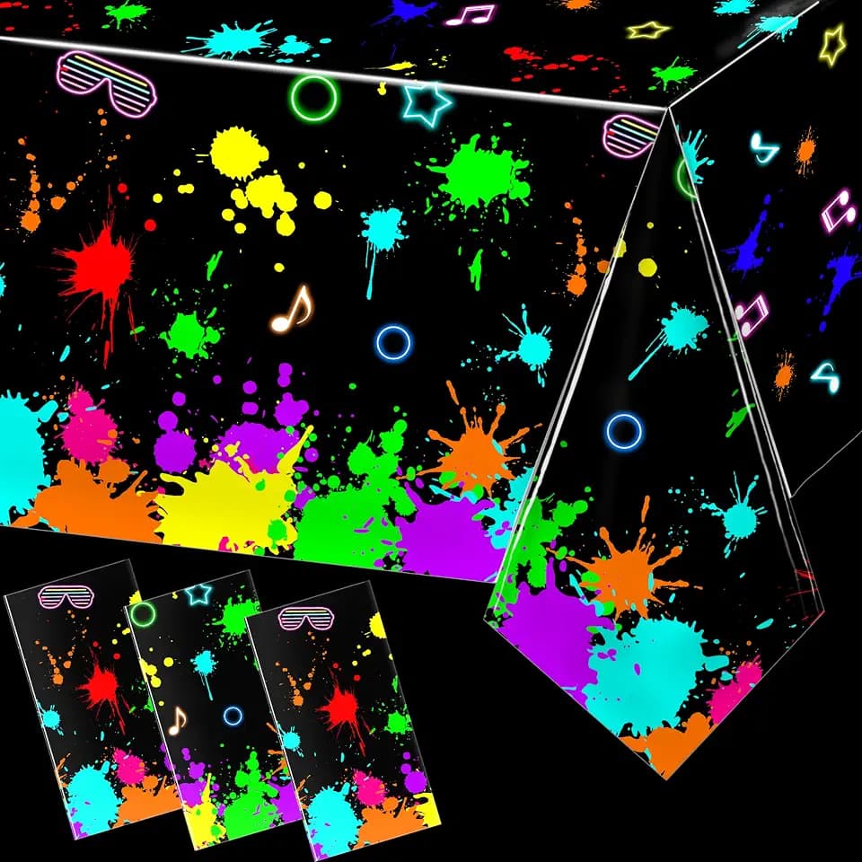 Fayoo 3 Pack UV Reactive Neon Glow Party Tablecloths, 108x54 Inch