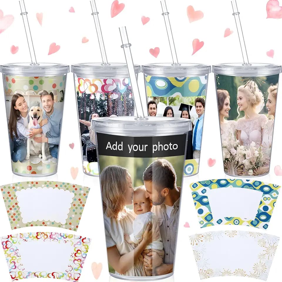 Maxcheck 4 Pcs Personalized Cups with Pictures, DIY Photo Insert Tumblers