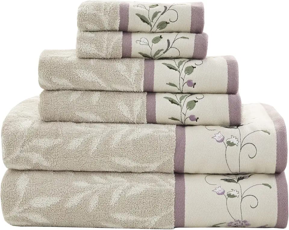 Madison Park Serene 100% Cotton Bath Towel Set, 600 GSM, 6 Piece, Purple