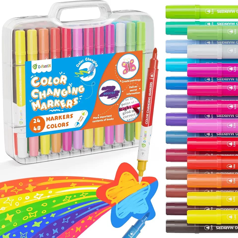 D-FantiX 24 Pack 48 Colors Dual Tip Color Changing Markers for Kids Adults