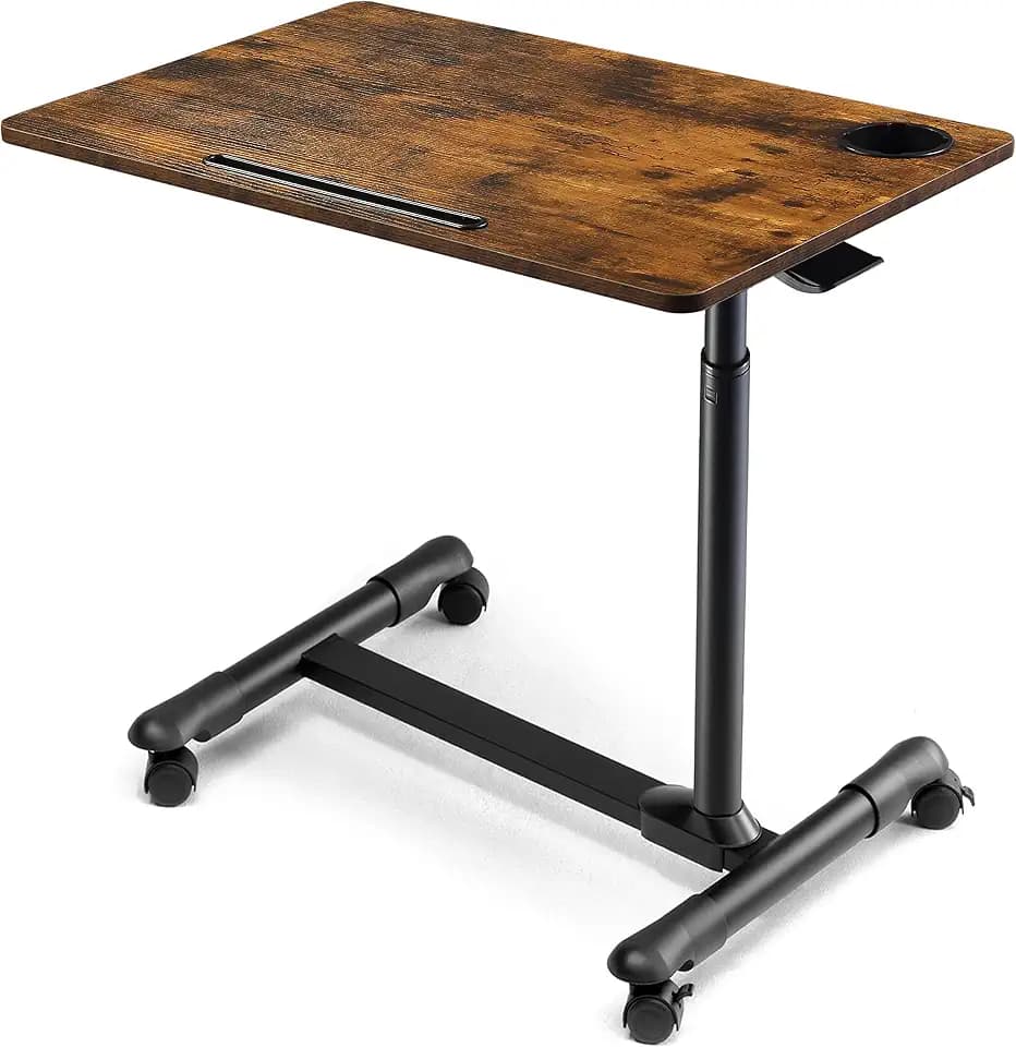 ETHU Overbed Table with Wheels, Height Adjustable 27.5-34.25", Walnut