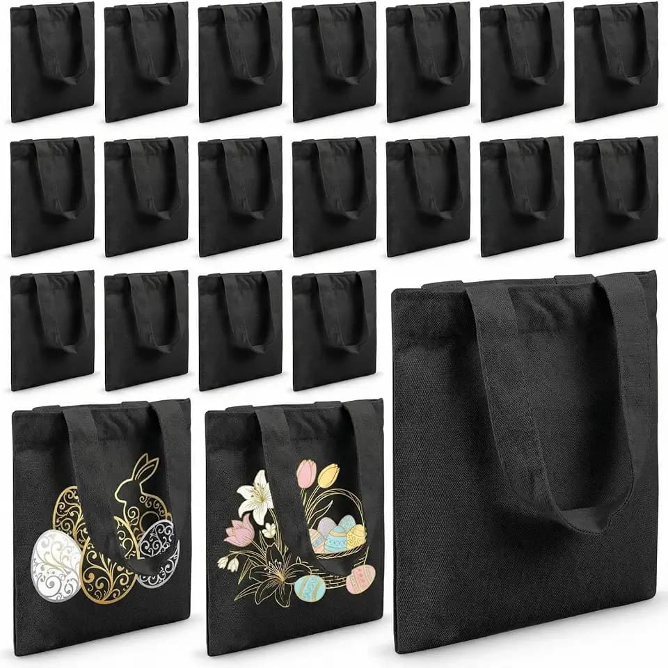 Amylove 24 Pcs Mini Canvas Tote Bags,10 X 10 Inch,Black