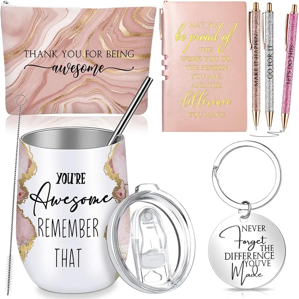 Domensi 7 Pcs Tumbler Gift Set, Teacher Appreciation Gifts for Women, Pink