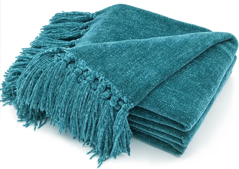 RECYCO Chenille Throw Blanket for Couch, 50"x60", Teal