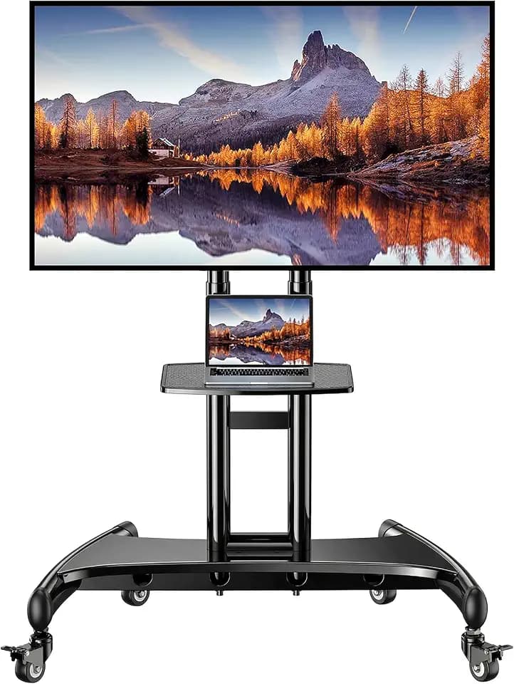Perlegear Rolling TV Stand for 32-84 Inch TV, Mobile TV Cart up to 100lbs, Adjustable Height Outdoor TV Cart with Heavy-Duty Base, VESA 600x400mm, Portable TV Stand on Wheels for Livingroom PGTVMC05-1