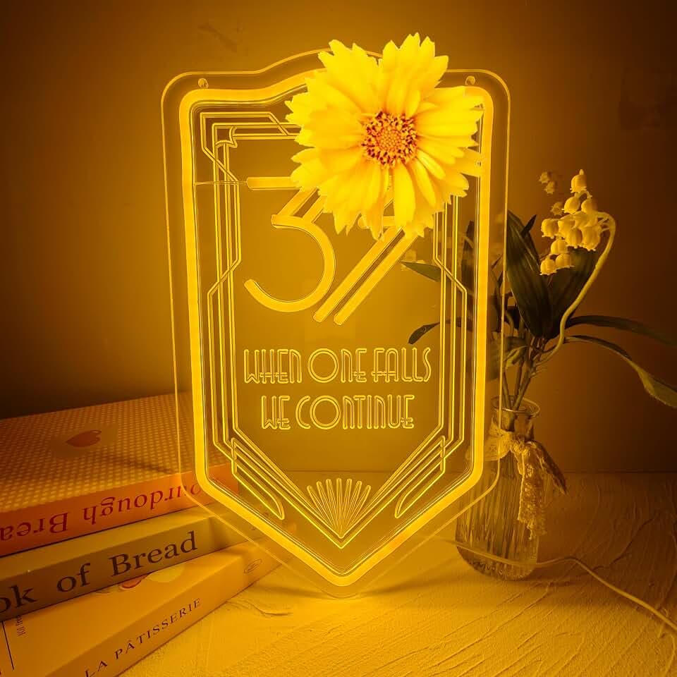 Sci-Fi Expedition Style Neon Wall Light,Shield-Shaped LED Sign with Motivational Quote,Warm Yellow Gaming Room Decor for Gamers,Streamers,Office Man Cave.