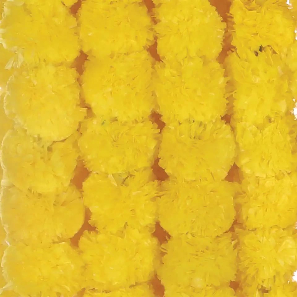 AVADOR® Set of 5 Artificial Flower Garland Strings for Special Occasions | Home Puja | Home Decor | Diwali Decor | House Warmings | Indian Wedding Celebration (Lemon Yellow D1)