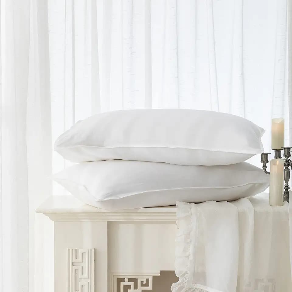 EVERLY 100% Linen Pillowcases Set of 2, Envelope Overlap Closure French Natural Washed Flax Pillowcases 20x26inches-White