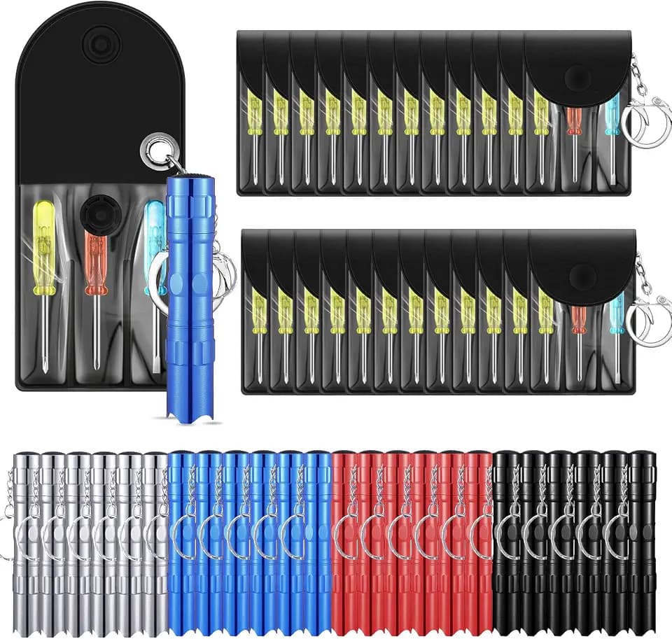 48 Pcs Mini Screwdriver Keychain LED Flashlight Keychain Set Christmas Gift
