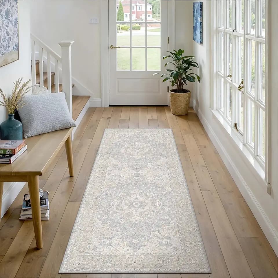2x6 Blue Runner Rug Vintage Carpet