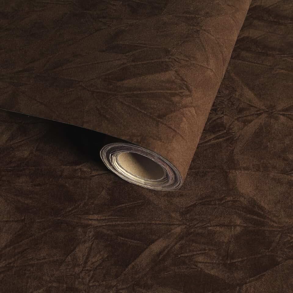 Brown Velvet Contact Paper for Shelf Cabinet, Self Adhesive Fabric Flocking Liner for Boxes DIY Arts & Crafts, Brown Velvet Wallpaper, Soft Fabric Drawer Liner for Furnitures 11.8"x118"