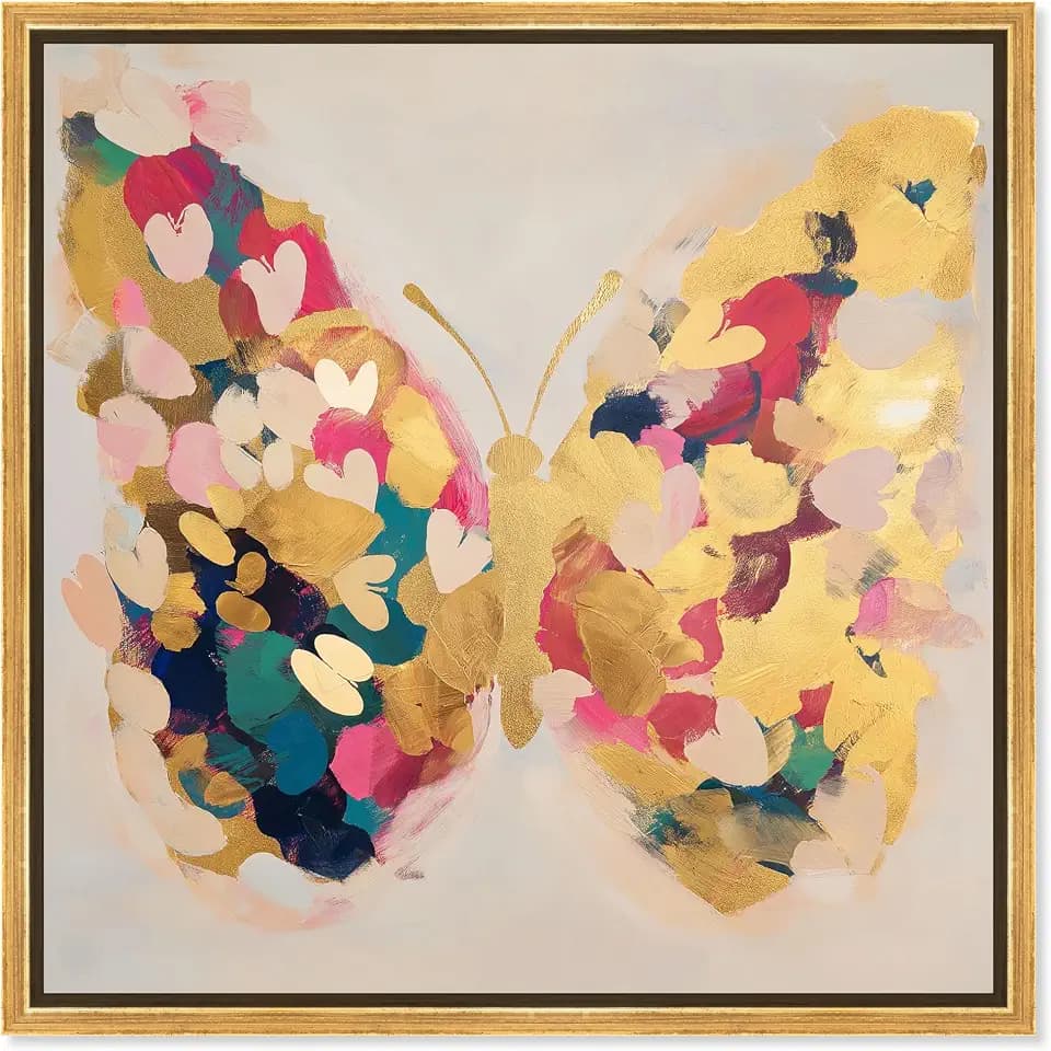 Art Remedy Flutter of Fortitude I Canvas Fashion Wall Art, Gold Frame, 40 x 40