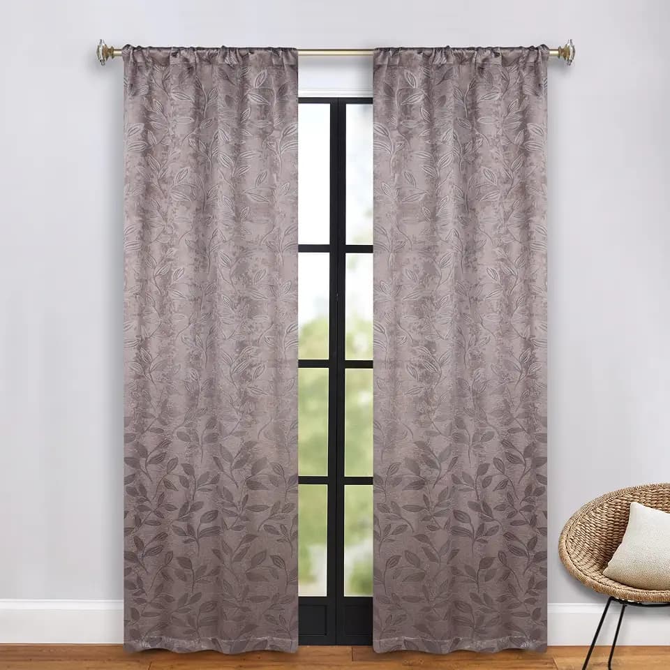 Superior Semi Blackout Curtains - Modern Leaves - 36" x 72" - Rod Pocket Header - Thermal Insulated, Sun Blocking & Room Darkening Drapes for Bedroom, Living Room - Set of 2 Panels - Cappuccino Brown
