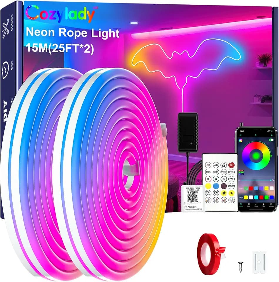Cozylady RGB Neon Light LED Rope Light (50Ft/15M)