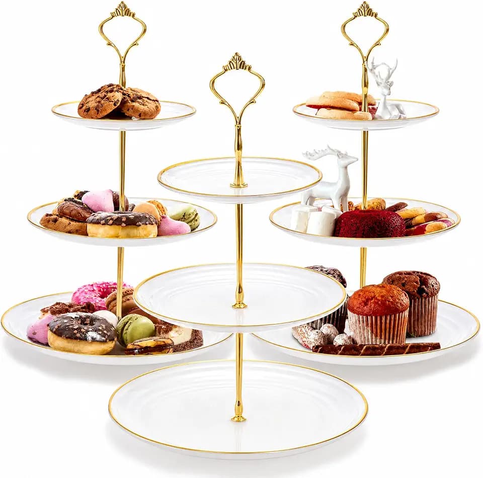 Goaste 3 Pack Tiered Cupcake Stand, Plastic Cupcake Stand Tower, 3 Tier Round Shape Dessert Serving Tray, White Cookie Candy Buffet Stand for Tea Party, Baby Shower, Wedding, Birthday, Christmas