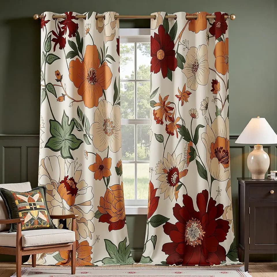 jinchan Beige Boho Floral Blackout Curtains 102 Inch Grommet 2 Panels
