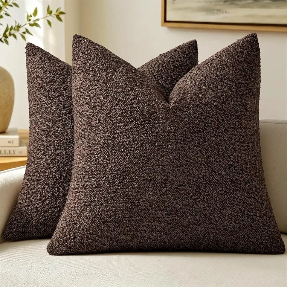 MIULEE 22x22 Decorative Euro Sham Boucle Couch Pillow Covers Cocoa Brown