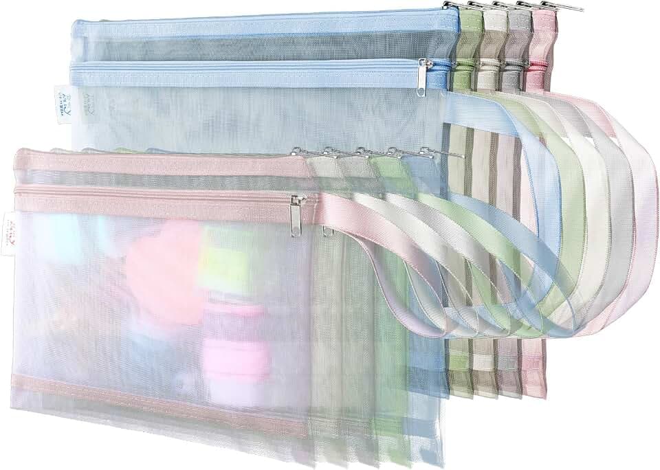cobee 10 Pcs Mesh Zipper Pouch Bags, Nylon Organizer Bags with Handles